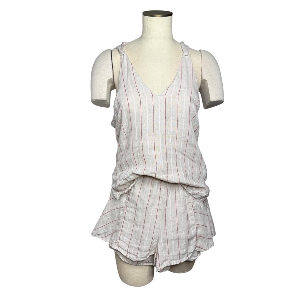 MAVEN WEST Jute Red Stripes Linen Tie Back & Shorts Matching Set S/M USA Made - Picture 2 of 16